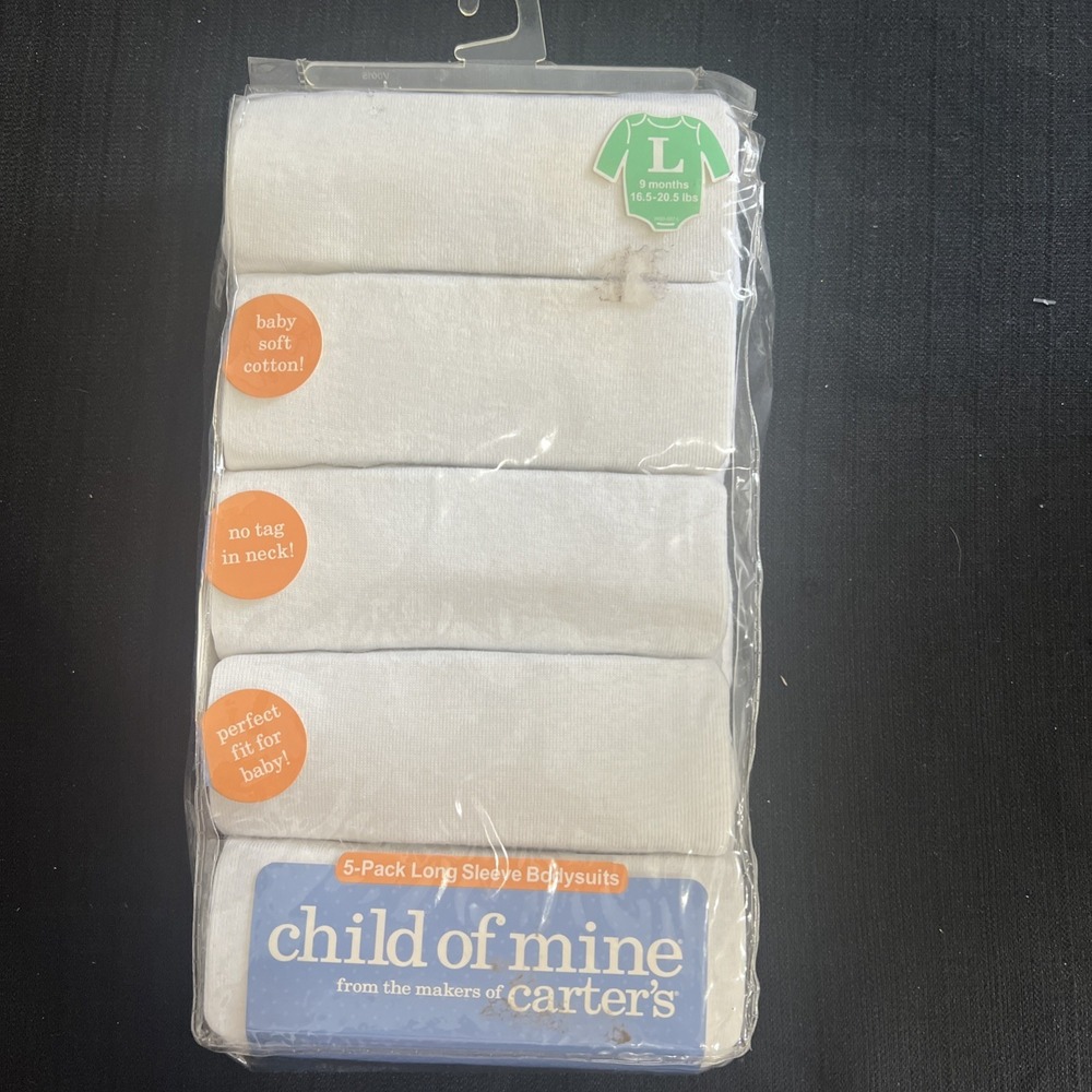 Child of Mine by Carters Baby 5-Pack Long Sleeve Bodysuits White 9 Months